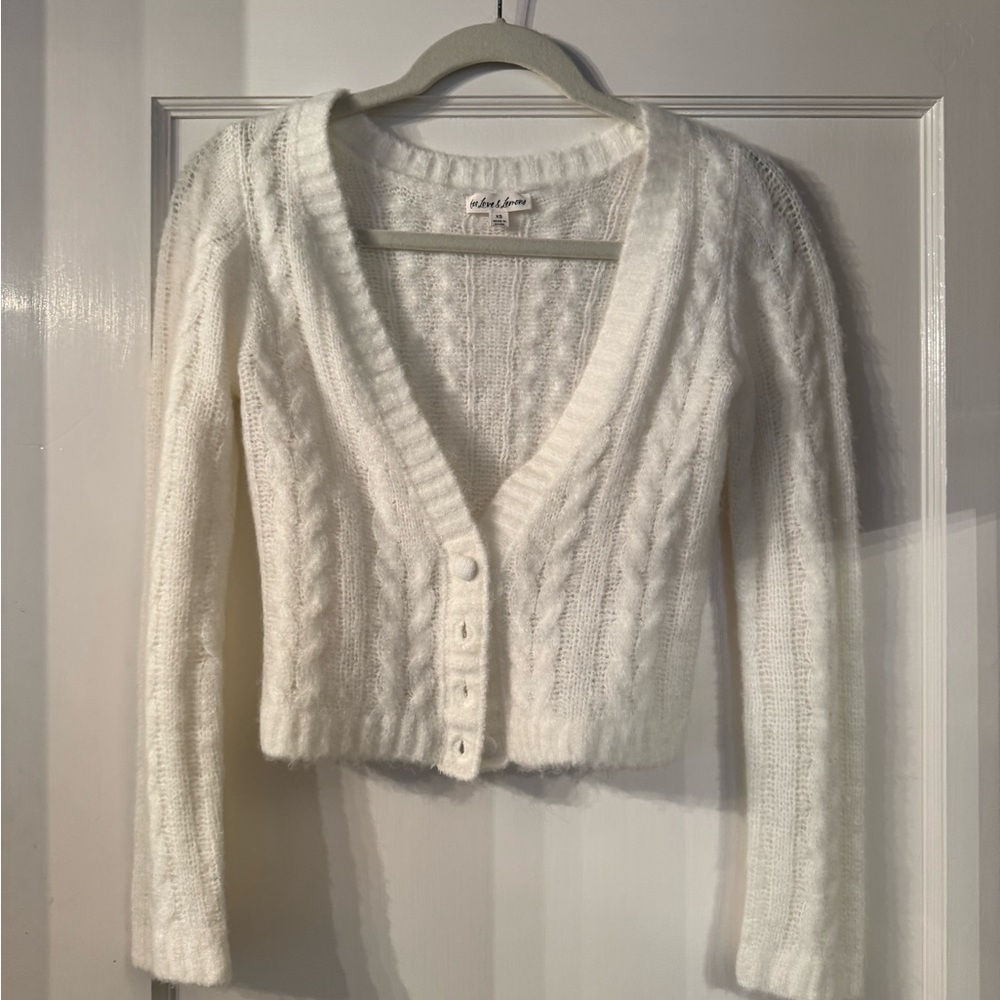 For Love & Lemons Women's White Cable Knit Sweater